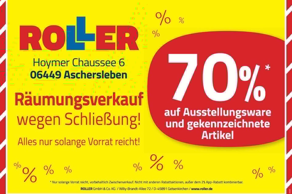 Während des Räumungsverkaufs bei ROLLER in Aschersleben warten jetzt 70 Prozent Rabatt¹ beim Möbelkauf.