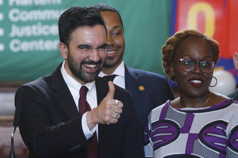 New York Mayor Zohran Mamdani stands with newly appointed Chief Equity Officer Afua Atta-Mensah at the conclusion of a press conference on January 15, 2026.