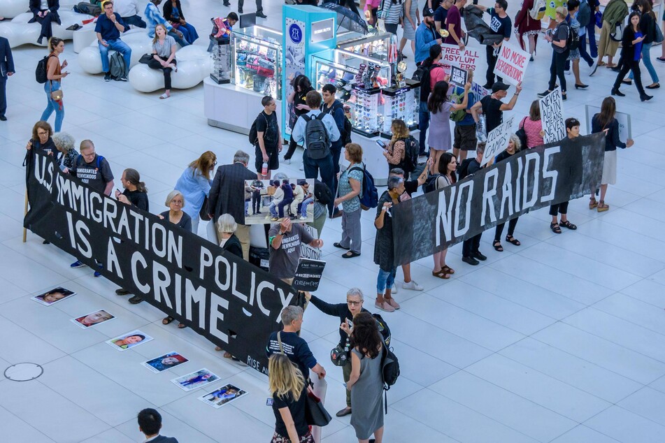 Members of the activist group Resist gathered for a silent protest inside The Oculus in New York City in September 2019.