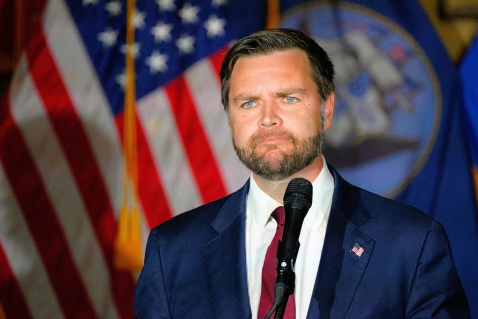 Republican Vice Presidential candidate JD Vance speaking at a campaign rally in New Kensington, Pennsylvania on August 15, 2024.