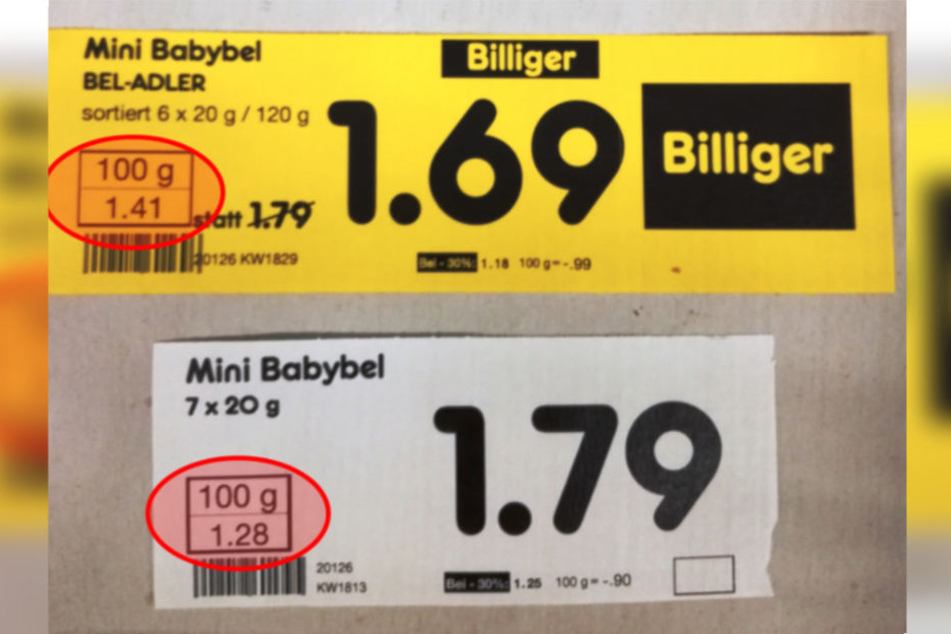Der Vergleich der Preisschilder macht deutlich: "Billiger" wurde hier nur der Endpreis.