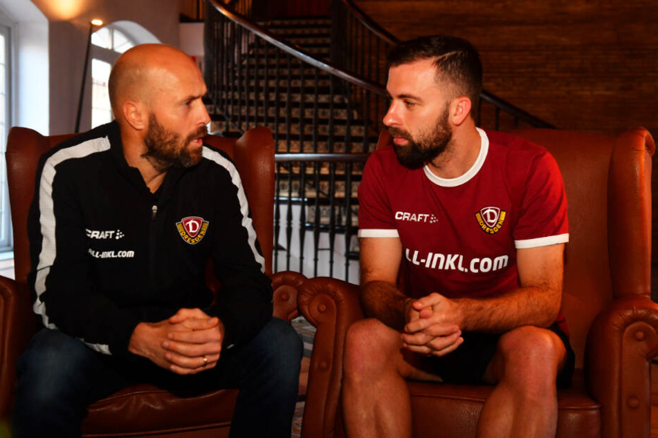 Ex-Dynamo Filip Trojan (l.) dolmetschte für seinen Landsmann Josef Husbauer beim Medientermin.