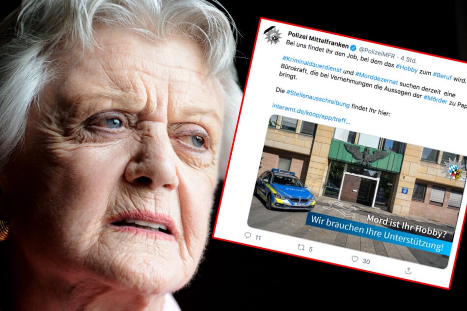 Die britische Schauspielerin Angela Lansbury (94) wurde mir der Serie "Mord ist ihr Hobby" bekannt. Das macht sich die Polizei Mittelfranken zunutze. (Bildmontage)