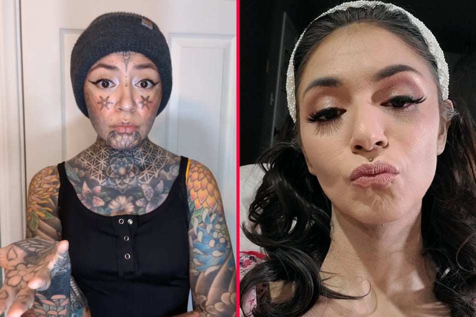 Julia Falcon is covered in tattoos, but with a little bit of makeup, she can be transformed to look completely different.