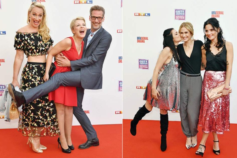 Foto links: Eva Mona Rodekirchen (l-r), Iris Mareike Steen und Clemens Löhr. Foto rechts: Anne Menden (l-r), Lea Marlen Woitack und Linda Marlen Runge