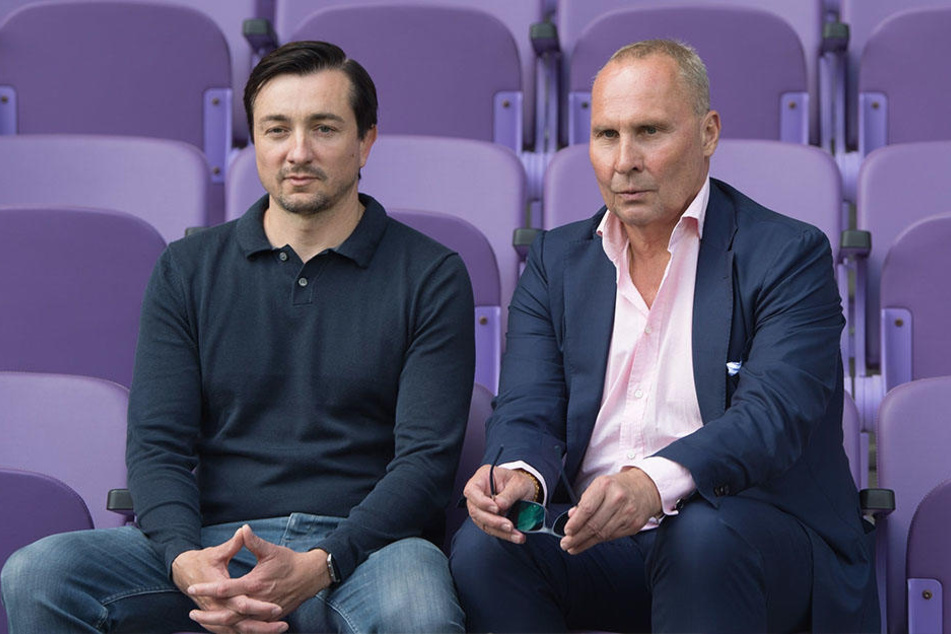 Aues neuer Trainer Daniel Meyer (l.) und Präsident Helge Leonhardt müssen noch einige Lücken im Kader schließen.