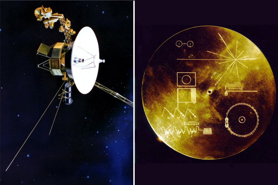 Eine Illustration zeigt das Aussehen der Voyager 1, die schon seit 1977 durch den Weltraum fliegt. An Bord hat sie eine der "Golden Records" mit verschiedenen Informationen über die Menschheit.
