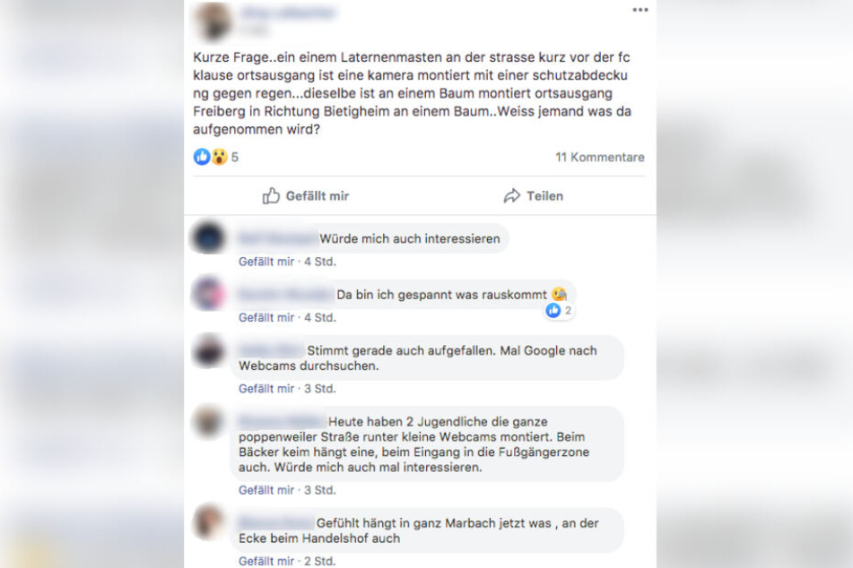 In der Facebook-Gruppe "Die Marbacher" waren die Kameras am Donnerstag Gesprächsthema. (Screenshot)
