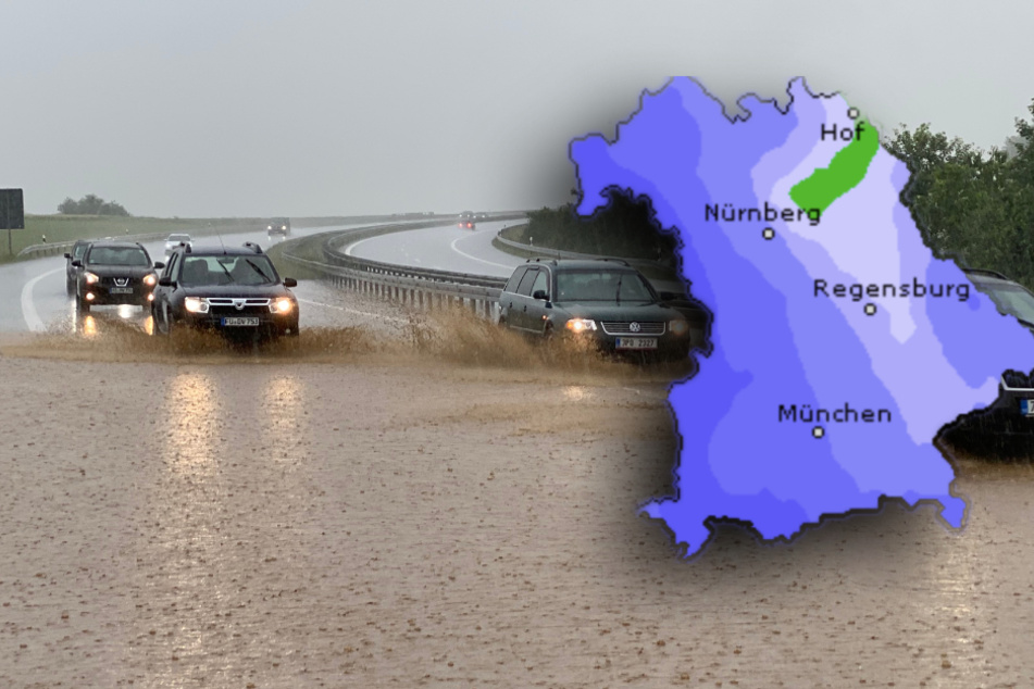 Auf der A6 hat das Wetter in den letzten Tagen immer wieder für Überschwemmungen gesorgt. Bessere Aussichten sind leider erstmal nicht in Sicht. (Bildmontage)