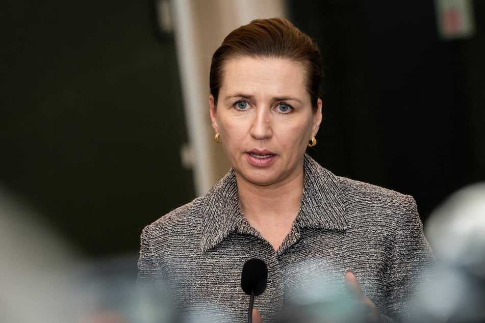 Denmark's Prime Minister Mette Frederiksen speaks with the media after a meeting with party leaders regarding Greenland in Christiansborg, Copenhagen, on January 9, 2025.