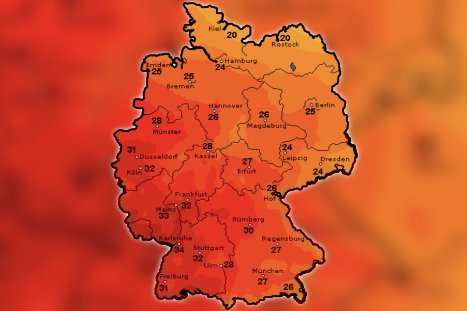 Die Farbkarte auf wetteronline.de zeigt ganz deutlich: Der Freitag wird richtig schön warm!