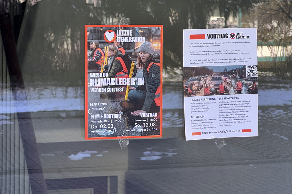 Auf dem Kaßberg hingen am Dienstag mehrere Plakate der "Letzten Generation". Dort wurde auf eine Klimakleber-Werbeveranstaltung aufmerksam gemacht.