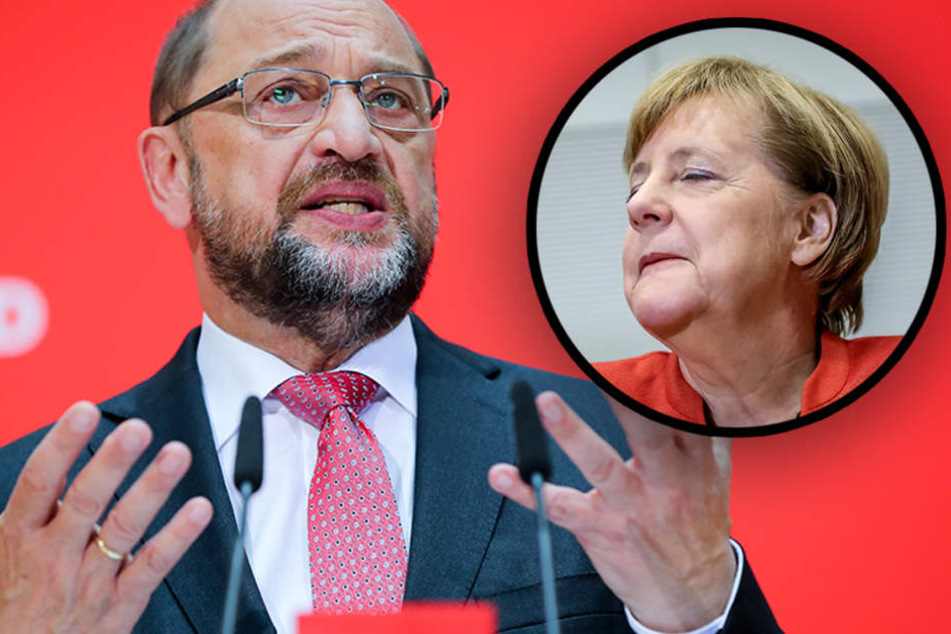 Martin Schulz ist über Merkels Verhalten empört. (Bildmontage)