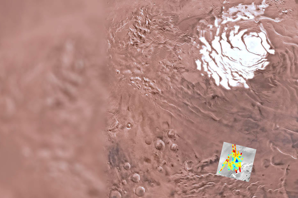 Die dunkelblauen Stellen in der Computergrafik sollen die Präsenz von Wasser zeigen.