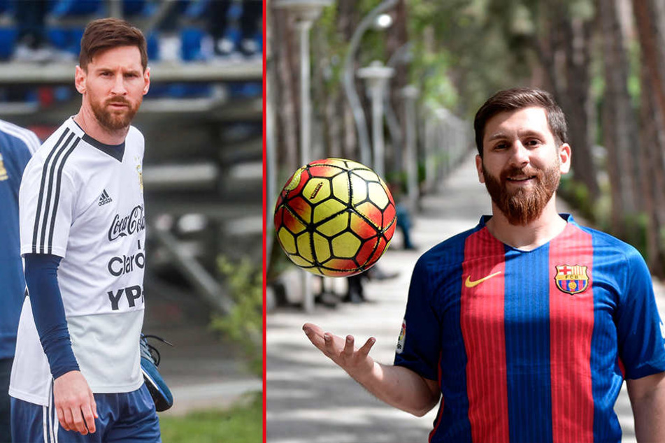 Verblüffende Ähnlichkeit: Links Lionel Messi (30), das Original - rechts sein Doppelgänger.
