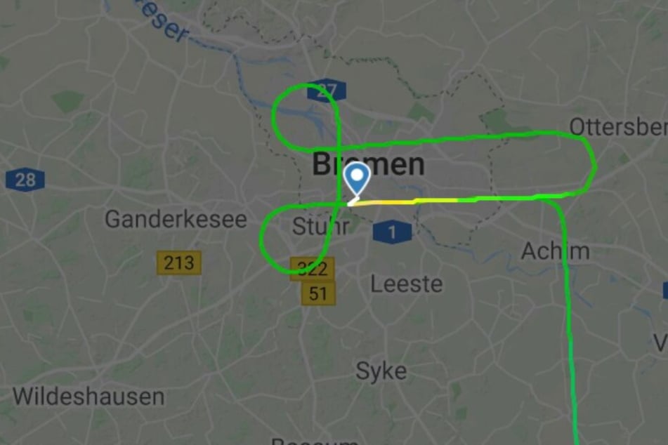 Flightradar24 zeigt die GPS-Route des Penis-Flugs.