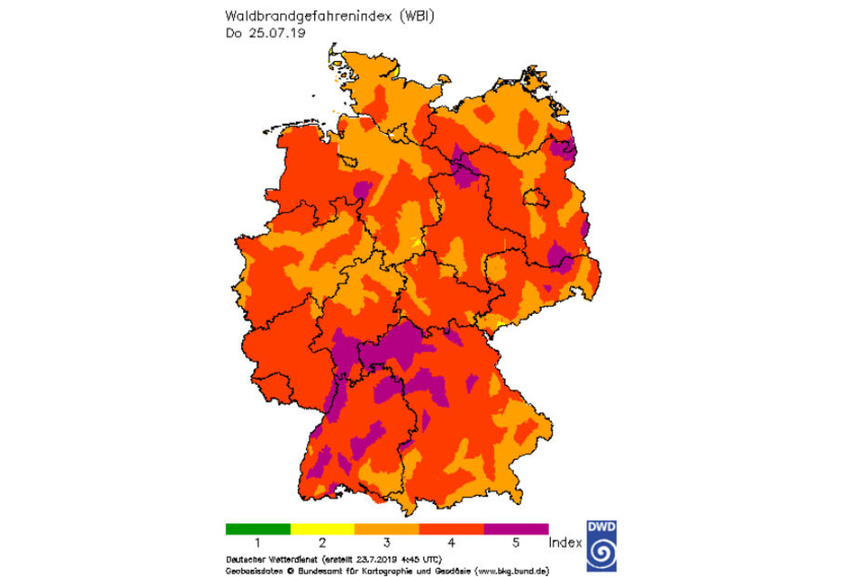 Der Waldbrand-Gefahrenindex des DWD.