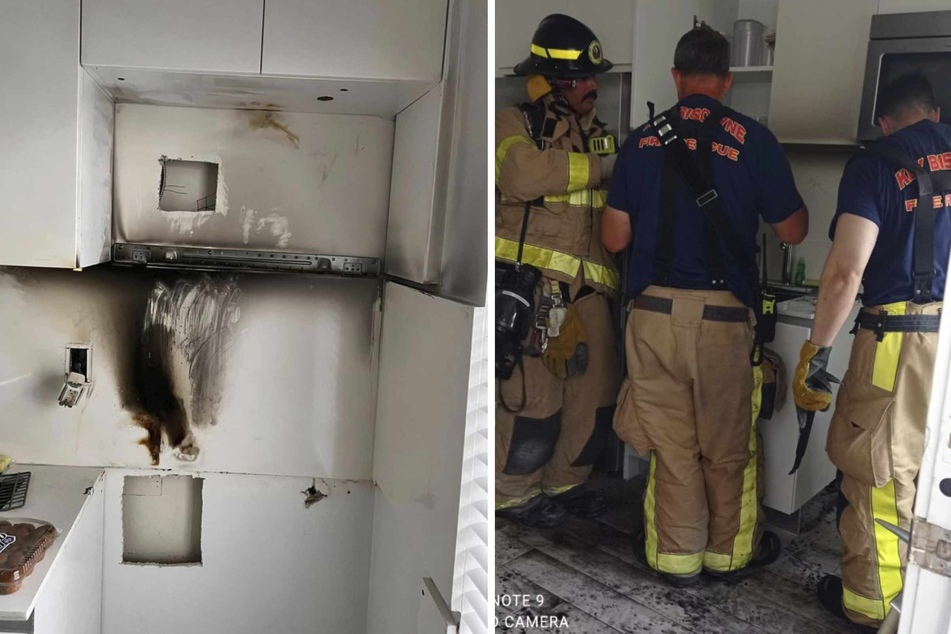 Die Feuerwehr löschte den Brand über ihrem Ofen.