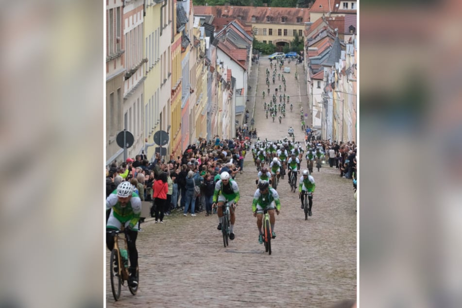 Hier quälten sich die Peace-Ride-Teilnehmer die Steile Wand von Meerane mit zwölf Prozent Steigung herauf.