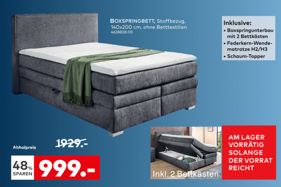 Für nur 999 Euro bekommt Ihr jetzt dieses gemütliche Boxspringbett von porta.