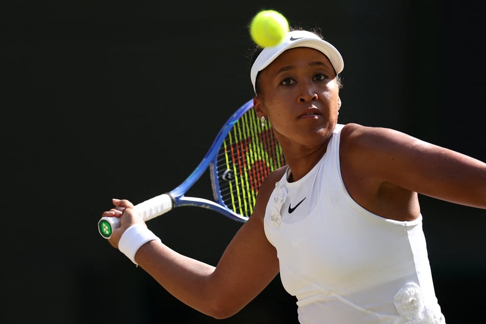 Naomi Osaka in action during her Wimbledon quarterfinal match against Karolina Muchova on July 7, 2026.