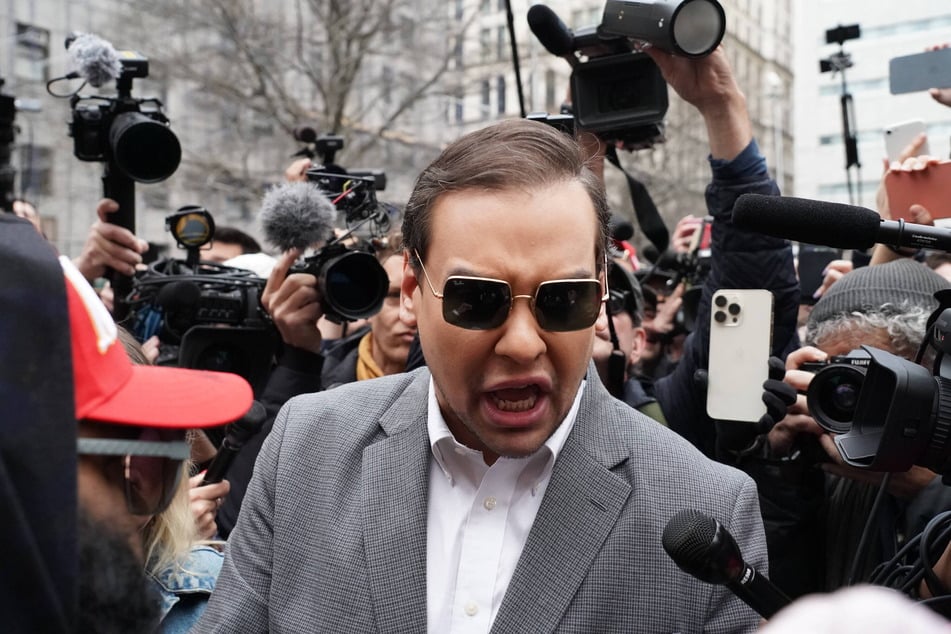 George Santos joins protestors during a demonstration in support of Donald Trump prior to Trump s indictment, outside the New York City criminal court building in April 2023.