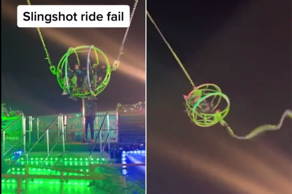 A Winter Wonderland park slingshot ride in London malfunctioned on Wednesday, slamming riders into a support beam and leaving them stranded in midair.