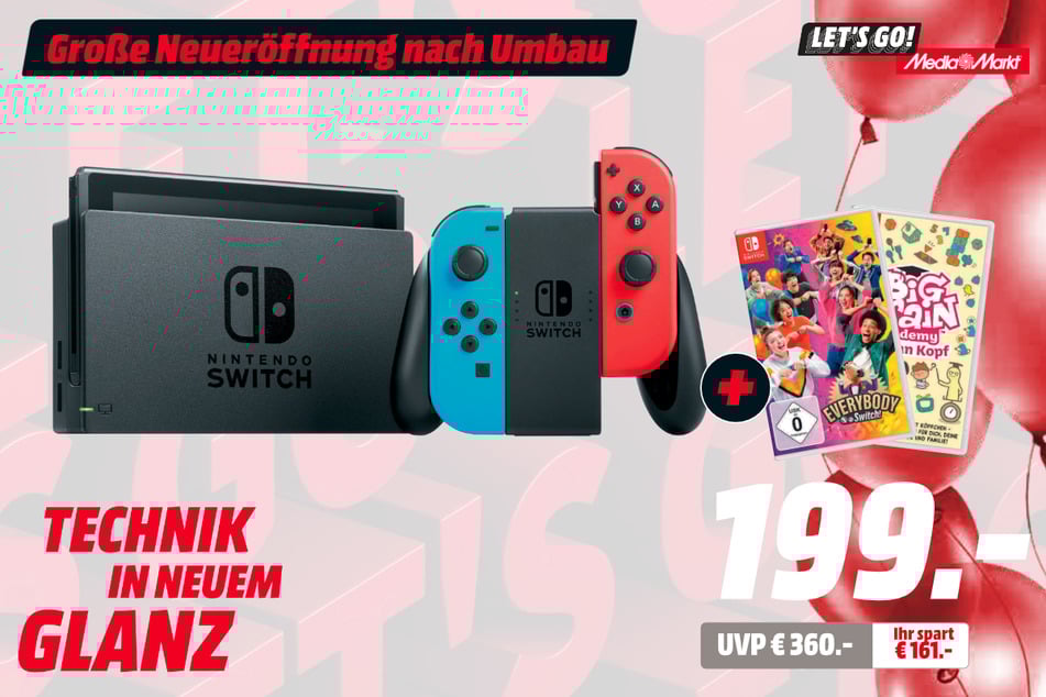 Nintendo Switch plus Big Brain Academy Kopf an Kopf und Everybody 1-2-Switch!
für 199 statt 360 Euro.