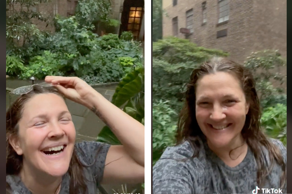 In her latest TikTok, it's clear that Drew Barrymore loves running around in the rain.
