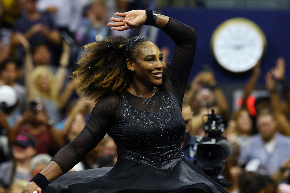 Tennis legend Serena Williams celebrates winning her first round match against Montenegro's Danka Kovinic at the 2022 US Open.