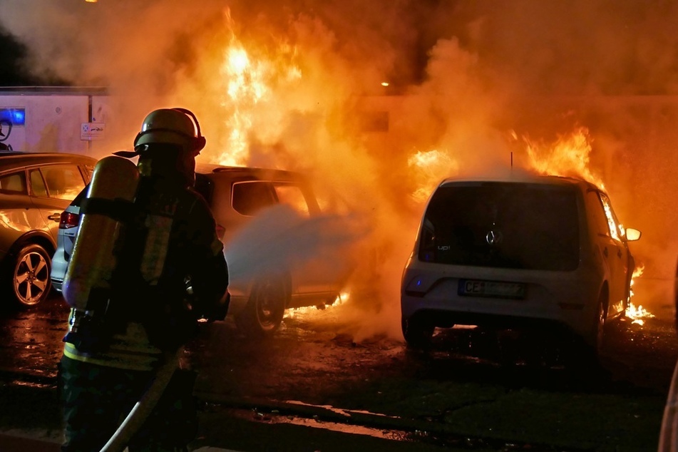 Drei Autos standen in Flammen und mussten gelöscht werden.