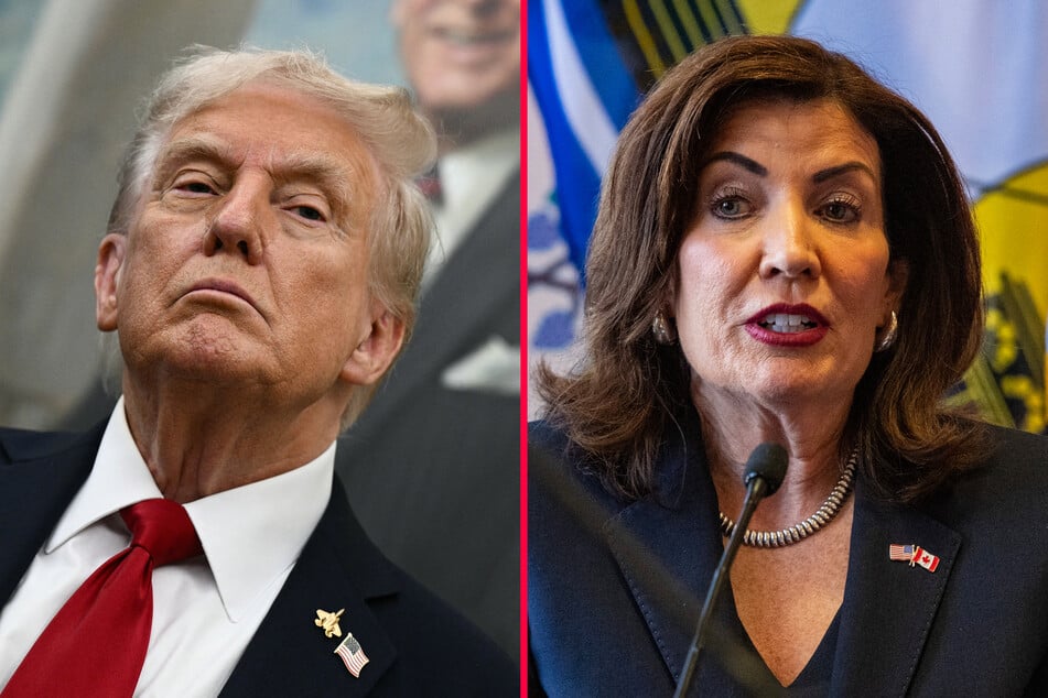 President Donald Trump (l.) has ordered a reverse in cuts that were made to counterterrorism funding for New York after Governor Kathy Hochul called him in protest.