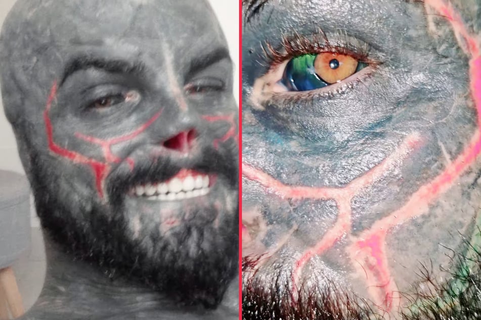 "Black Alien" ink addict shows off intense eye tattoo job