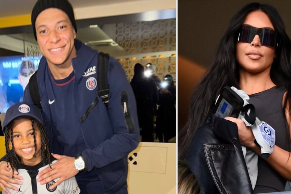 "Soccer moms for the win!" Kim Kardashian (r) and her son continued their Euro soccer tour, as Saint scored a photo with soccer star Kylian Mbappe (l.).