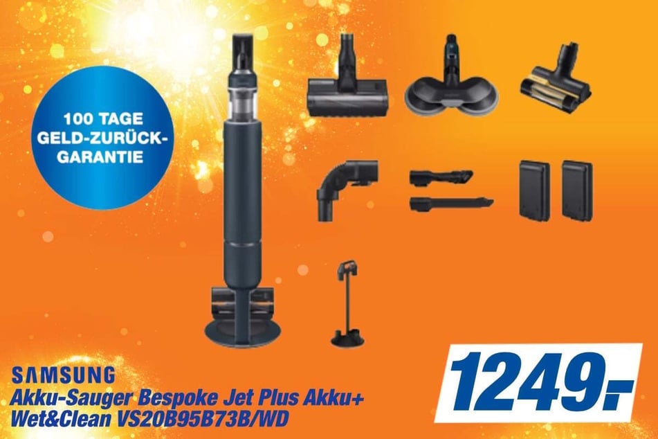 Samsung Bespoke Jet Plus Akku+ Wet&Clean VS20B95B73B/WD für 1.249 Euro (inkl. 100-Tage-Geld-zurück-Garantie).