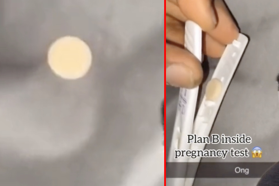 In einem TikTok-Video zeigt ein User, dass sich in seinem Schwangerschaftstest eine Tablette befindet.