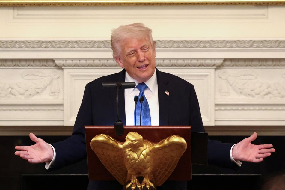 President Donald Trump speaks while hosting a Kennedy Center Board dinner at the White House on May 19, 2025.