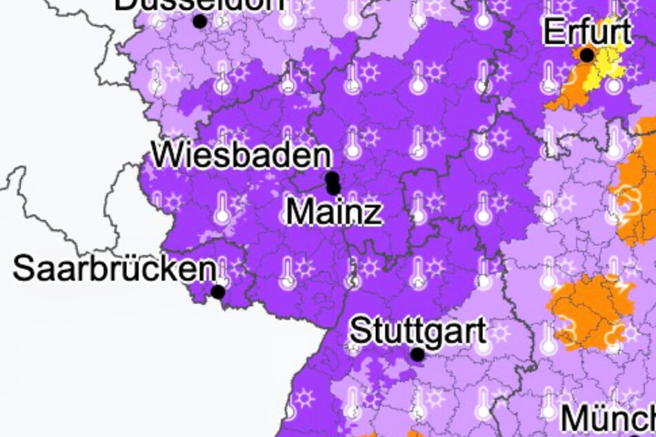 Der Deutsche Wetterdienst (DWD) hatte für Mainz und weite Teile von Südostdeutschland eine Unwetterwarnung wegen extremer Hitze herausgegeben.