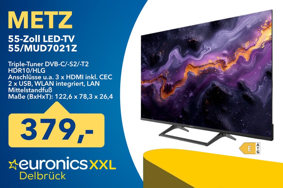 Der 55-Zoll Metz LED-TV (55MUD7021Z) für 379 Euro.