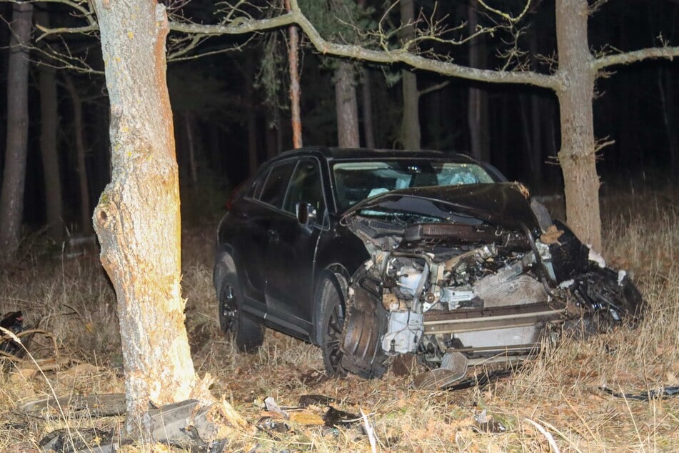 Nach der Kollision mit einem Baum blieb am Mittwochabend von der Front eines Autos nicht mehr viel übrig.