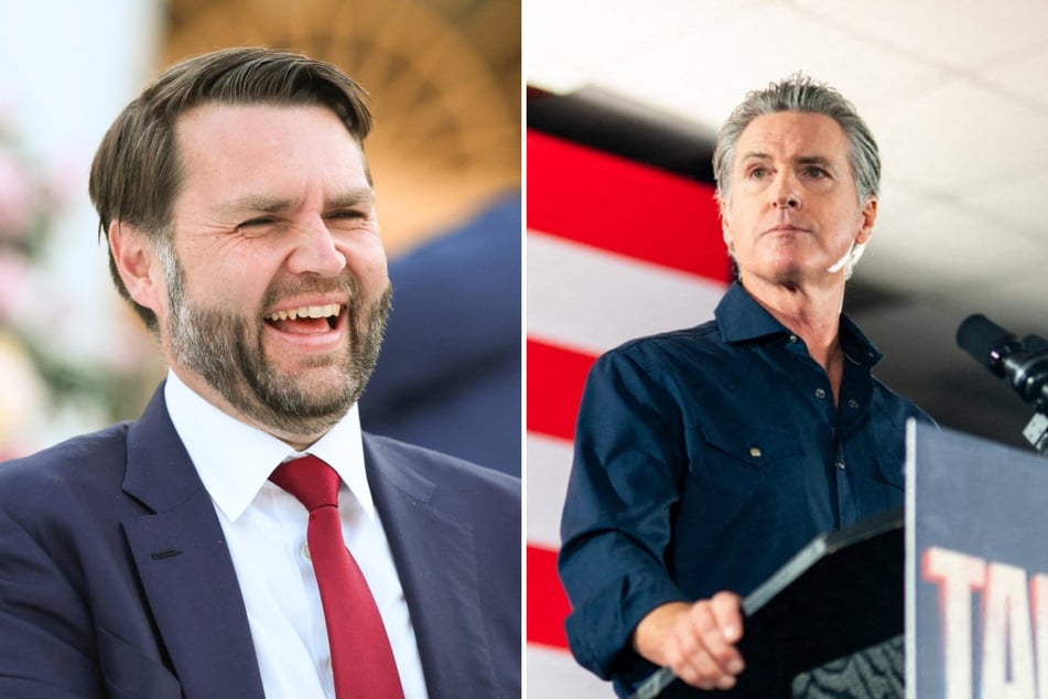 Governor Gavin Newsom (r) responded on social media after Vice President JD Vance (l) announced major cuts in federal Medicaid funding to California.