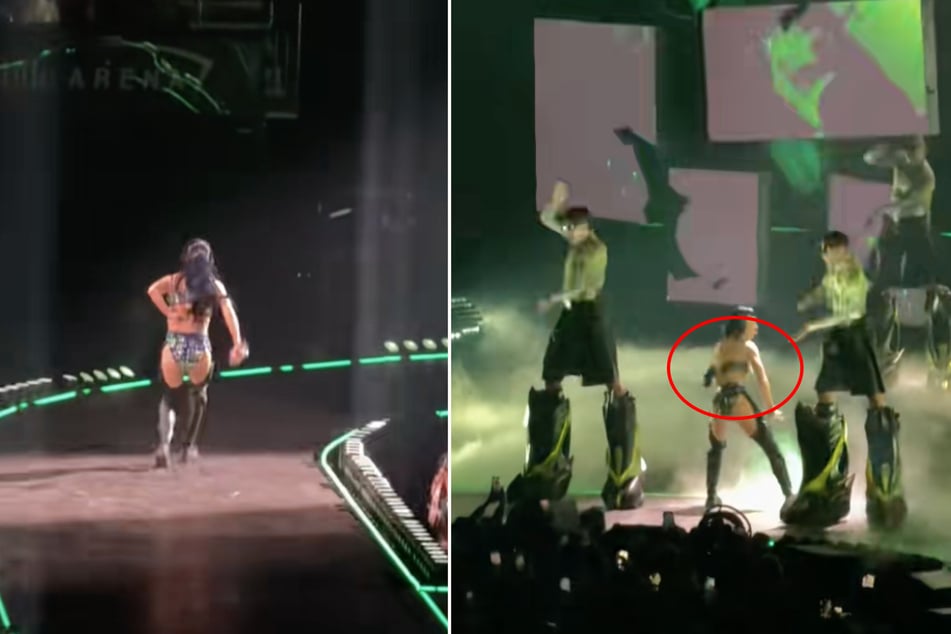Katy Perry's bra accidentally popped open after she sprinted across the stage at a recent stop on her Lifetimes Tour.