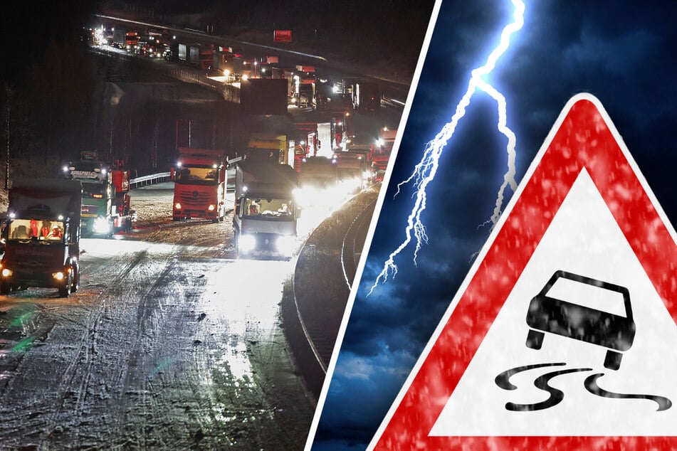 Winter-Gewitter tobt über Chemnitz: Verkehrs-Chaos auf A4 und A72