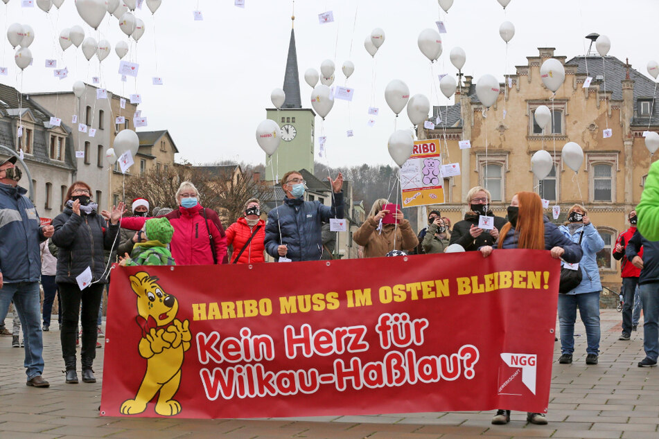 Dezember-Protest in Wilkau-Haßlau: Rund 100 Beschäftigte forderten den Erhalt des Wesa-Werks (zuletzt Haribo).