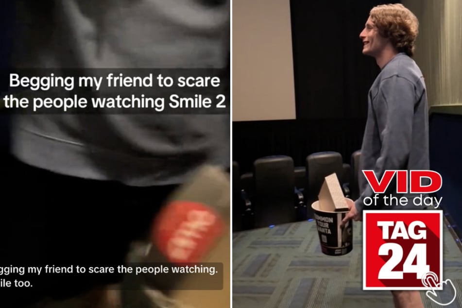 Today's Viral Video of the Day features a girl who convinced her best friend to scare movie theater guests during a scary movie!