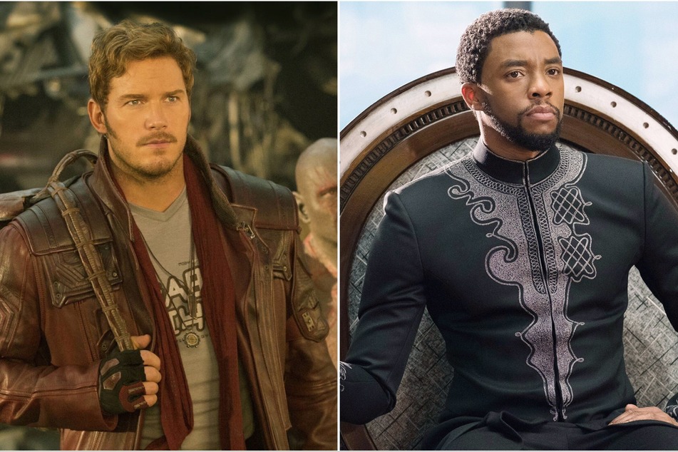 In the second episode of Marvel's What If..?, Chadwick Boseman's (r:) character, T'challa/Black Panther becomes Star Lord, who was originally played by Chris Pratt (l.).