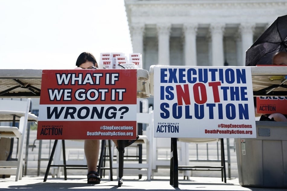 Members of the Abolitionist Action Committee protest the death penalty outside of the US Supreme Court in Washington DC.