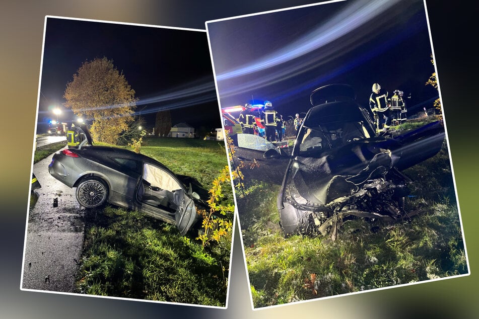 Das Auto glitt von der Straße ab und rutschte in einen Straßengraben.