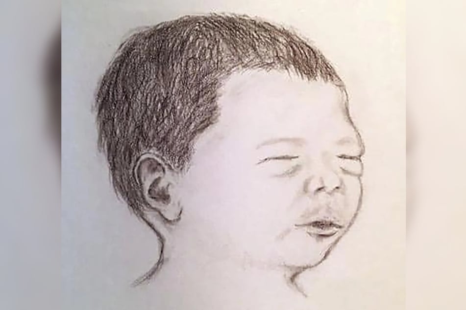 Eine Bleistiftzeichnung zeigt den Kopf des toten Babys. Erst 20 Jahre nach seinem Tod bekam es eine Identität.