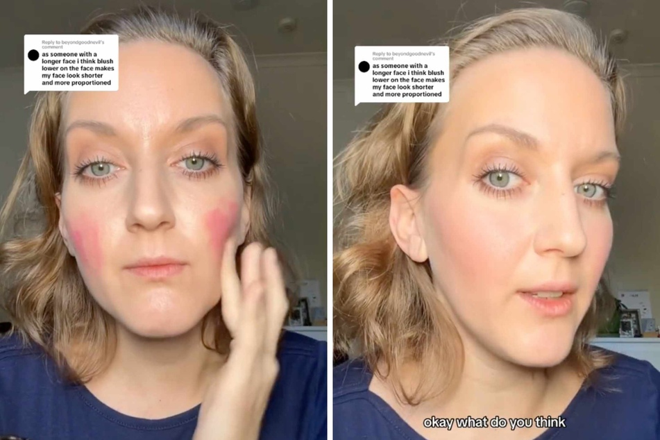 This boyfriend blush trend doesn't need precision to apply, just a rough triangle-shaped starting from the center of the cheek and then out toward the ear and down the jaw.